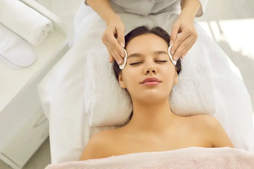 Relaxing facial treatment at Dolce Aesthetics in Alley Pond Park, NY.